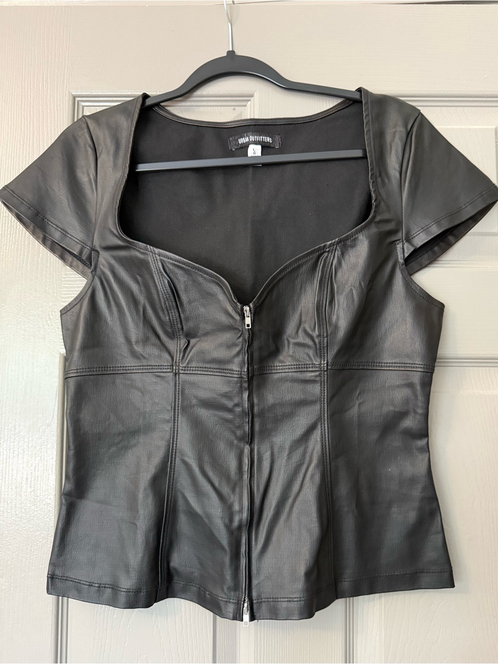 Urban Outfitters Black Faux Leather Zip-Front Corset Top